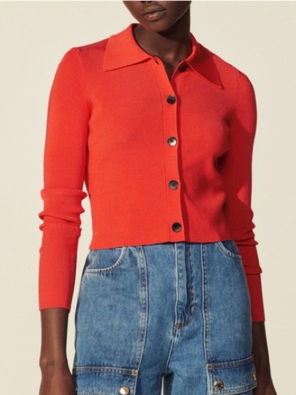 Sandro Paris Button-Up Ribbed Knit Cardigan - Picture 2 of 4